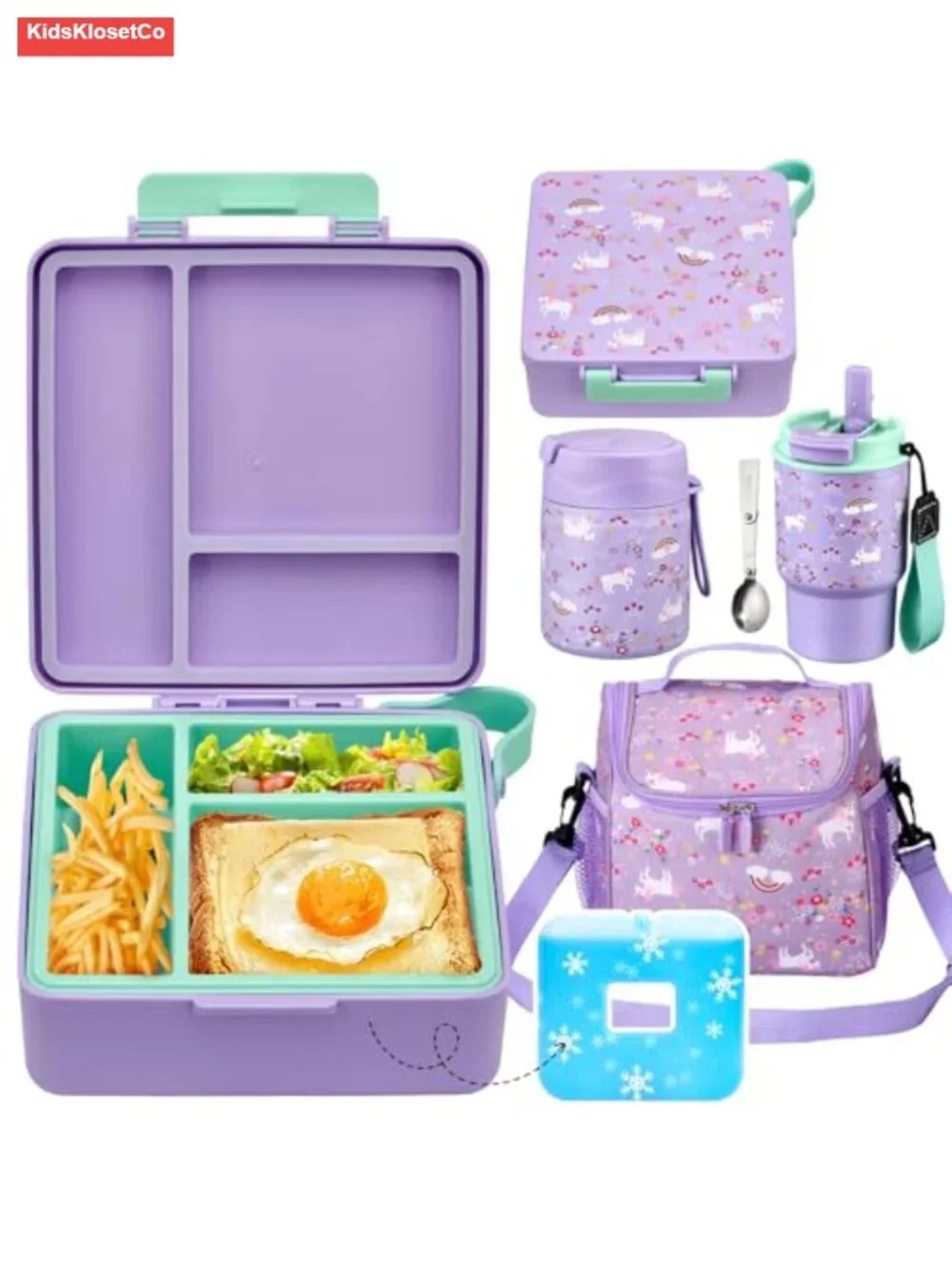Lunch Box Set - Bento Box, 17oz Thermos, Water Bottle & Insulated Bag for Kids